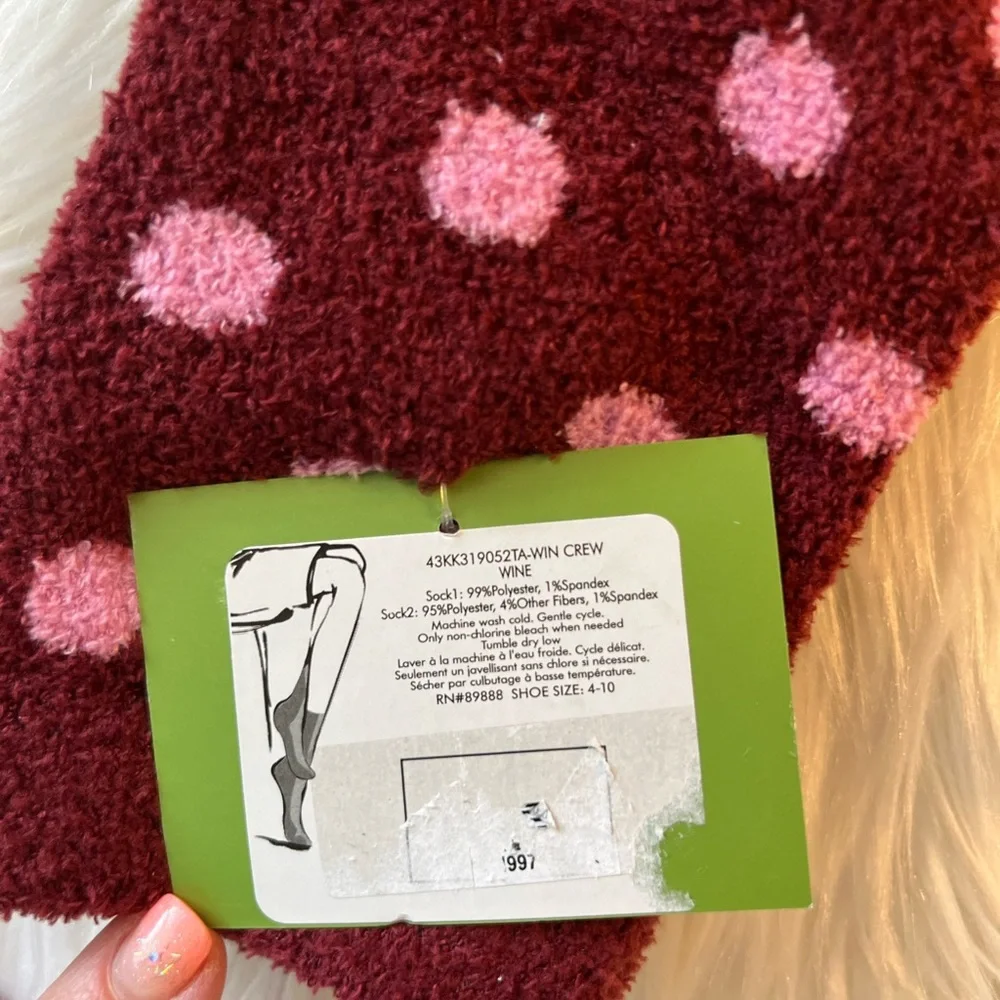 NWT’s Kate Spade fuzzy non slip polka dot crew socks